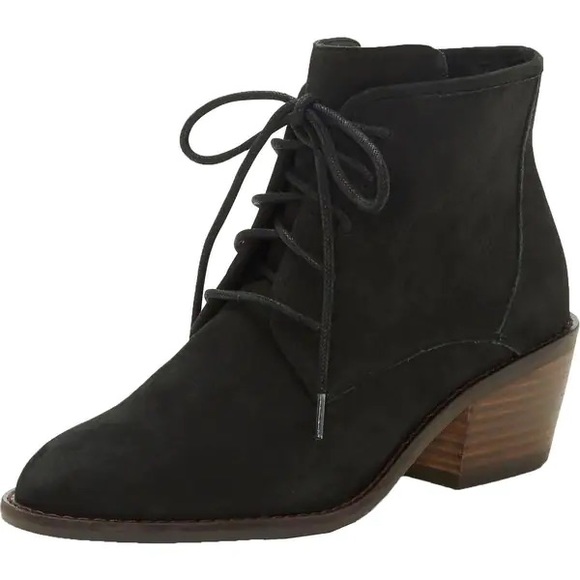 NWOB Black Lucky Brand Idril Nubuck Lace Up Ankle Short Booties - Picture 3 of 11